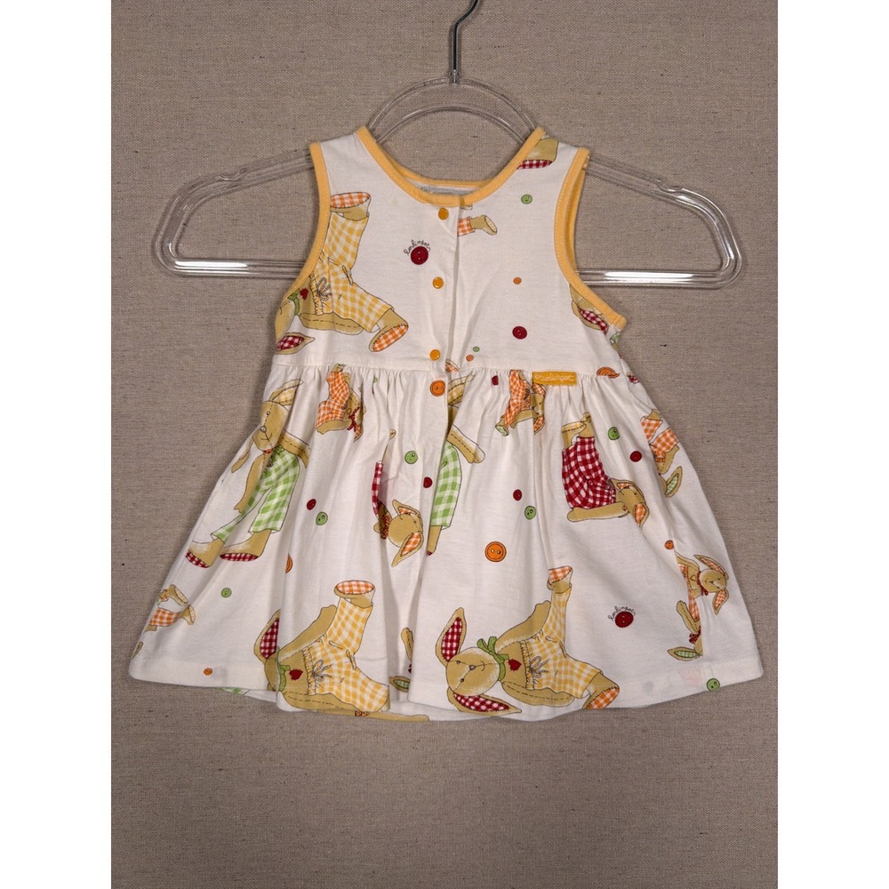 Berlingot Baby Girl Bunny Print Dress White Yellow Gingham Cotton Sleeveless 6M